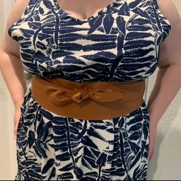 Plus size brown faux leather corset wide waist boho cinch obi belt - Picture 5 of 11